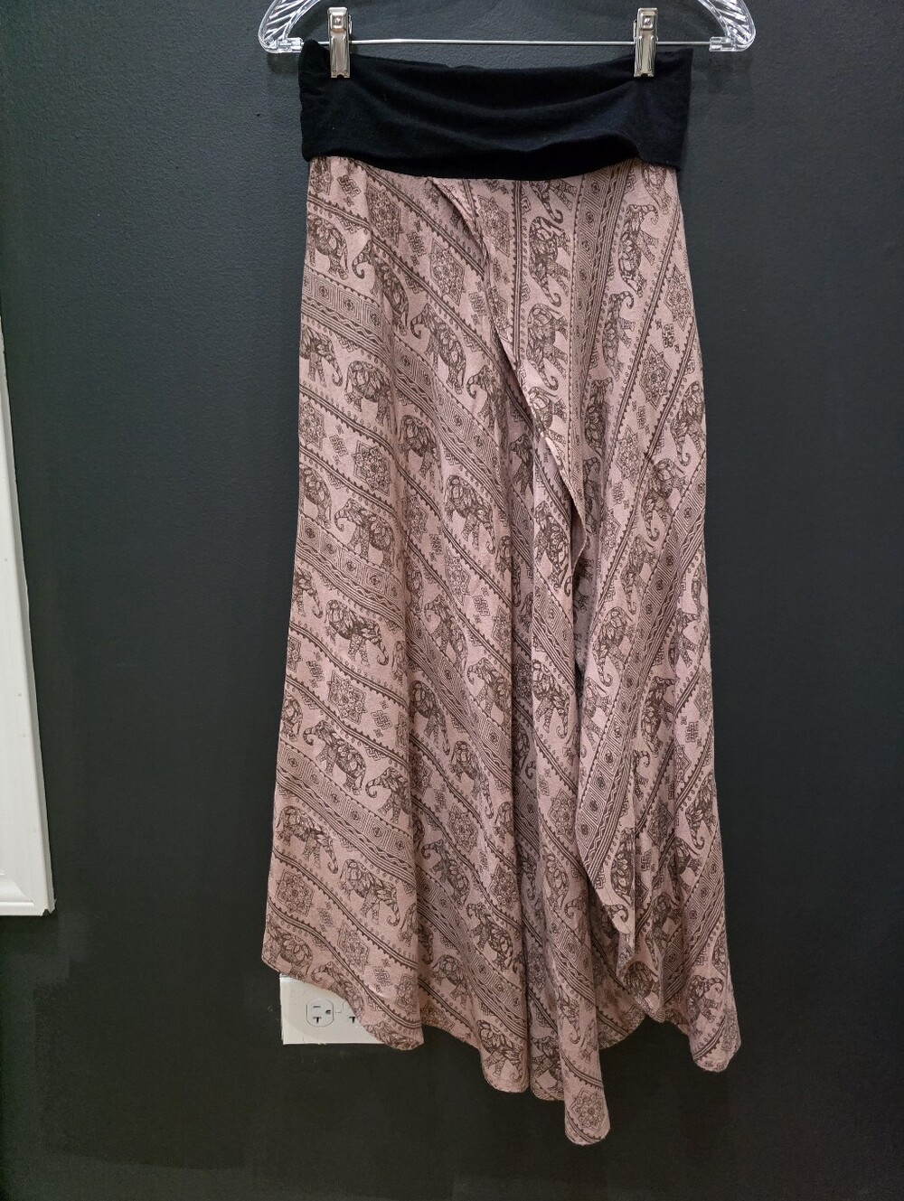 Lakhays Bohemian Foldover Asymmetrical Waistband Elephant Maxi Skirt Dusty Pink